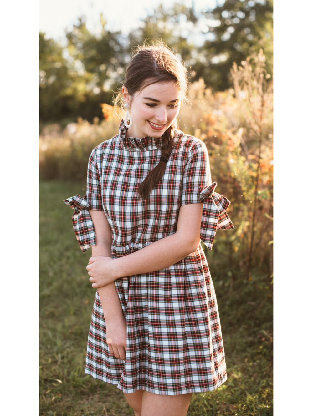 Elisabeth Wilson S Tartan Plaid Dress Ruffle Scotch Red Prairie Peasant Tie